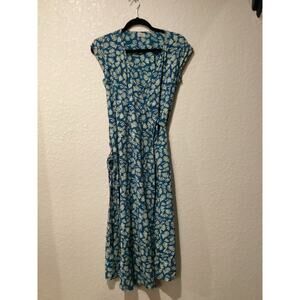 AKIKO geo print floral teal cap sleeve wrap mini dress size small